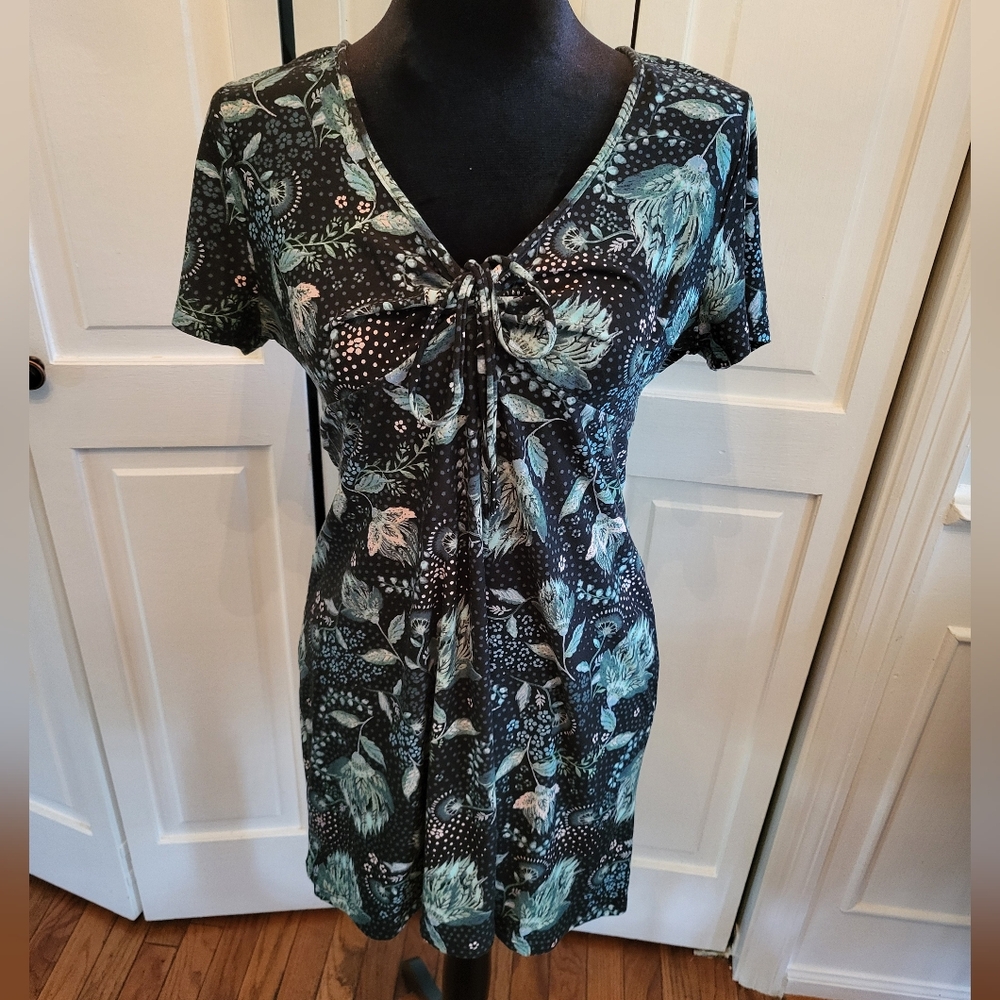 Green and Blue Floral Print Milkmaid/Babydoll Dress sz M Skater Mini